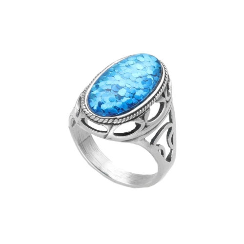 Pierścionek z opalem ognistym turkusowym srebro oksydowane
