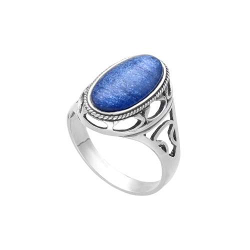Pierścionek z  kobaltowym kamieniem księżycowym srebro oksydowane -