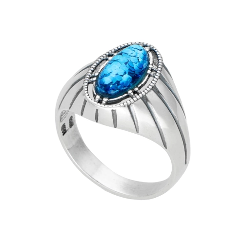 Pierścionek z opalem ognistym turkusowym srebro oksydowane