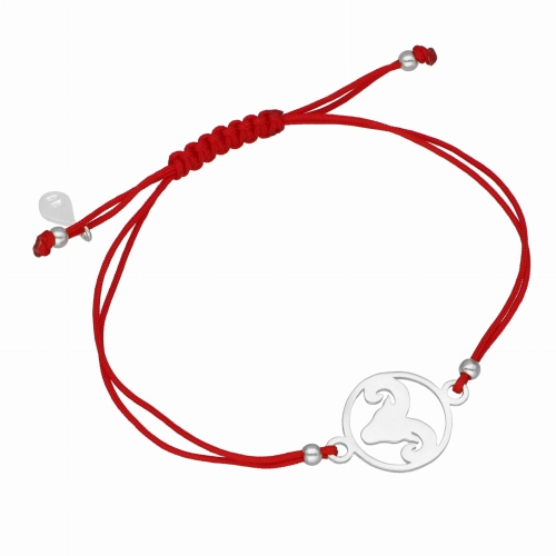 Bransoletka sznurkowa baran czerwona srebro