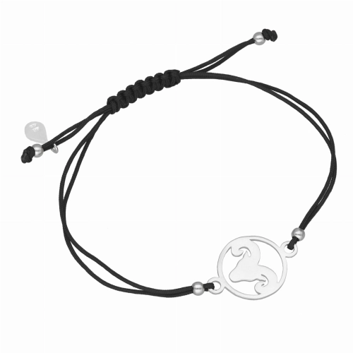 Bransoletka sznurkowa baran czarna srebro