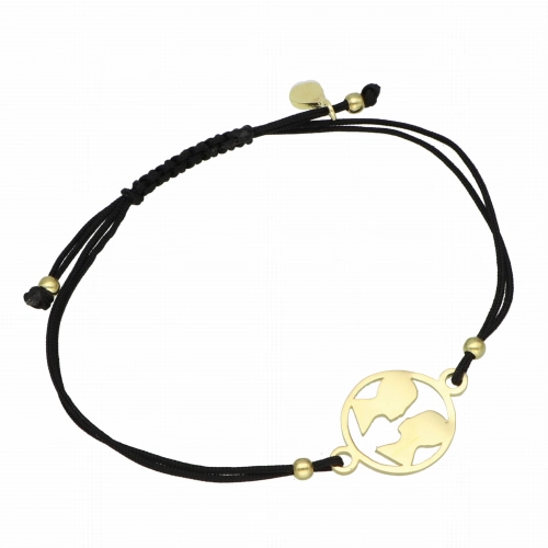 Bransoletka sznurkowa bliźnięta czarna pozłacana