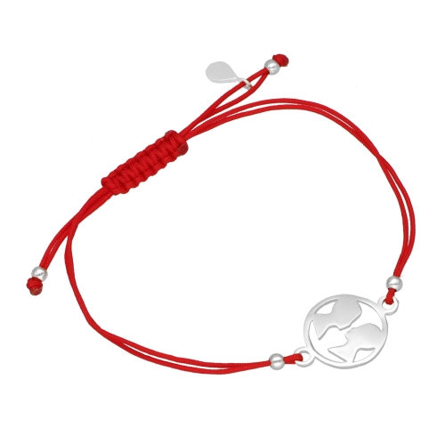 Bransoletka sznurkowa bliźnięta czerwona srebro