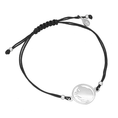 Bransoletka sznurkowa lew czarna srebro