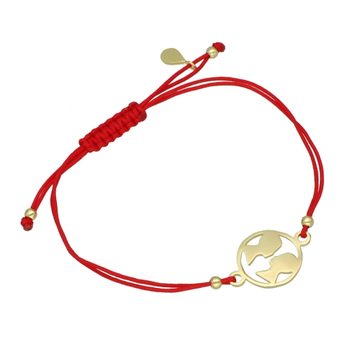 Bransoletka sznurkowa bliźnięta czerwona pozłacana