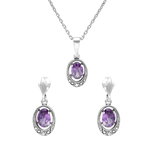 Komplet z fioletową cyrkonią srebro