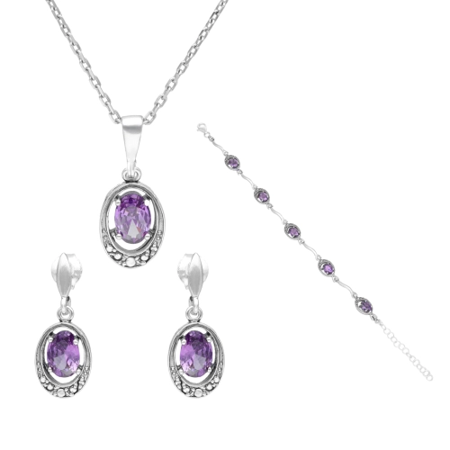 Komplet z fioletową cyrkonią srebro