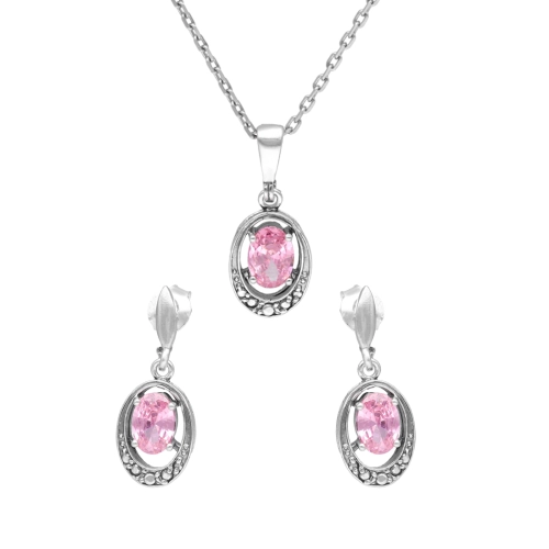 Komplet z różową cyrkonią srebro