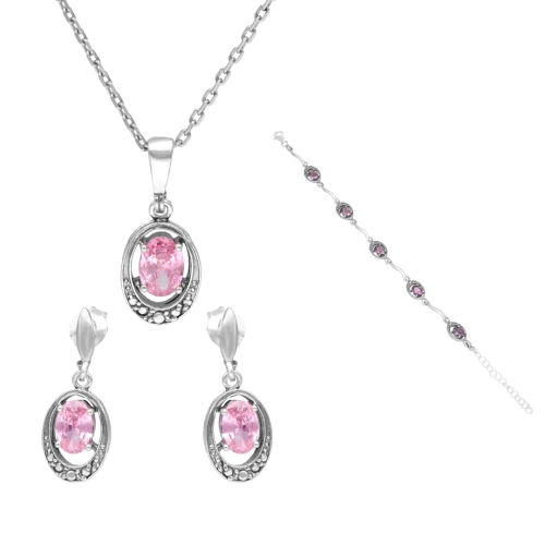 Komplet z różową cyrkonią srebro