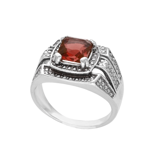 Efektowny sygnet z burgundową cyrkonią srebro oksydowane