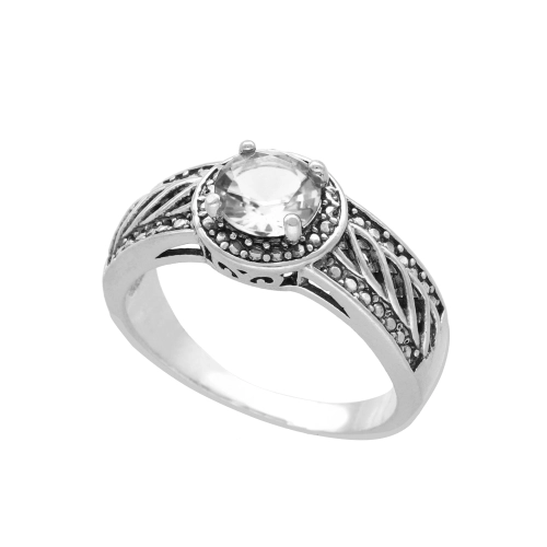 Pierścionek okrągły z białą cyrkonią srebro oksydowane