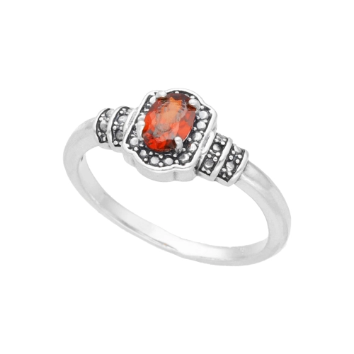 Pierścionek z owalną burgundową cyrkonią srebro oksydowane