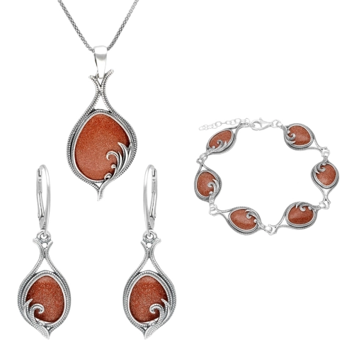 Komplet z piaskiem pustyni srebro oksydowane