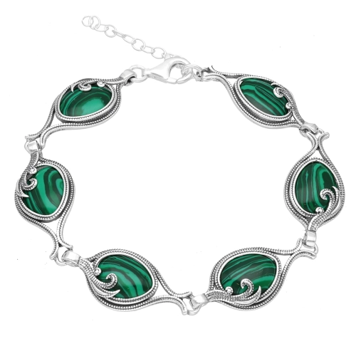 Bransoletka z malachitem srebro oksydowane