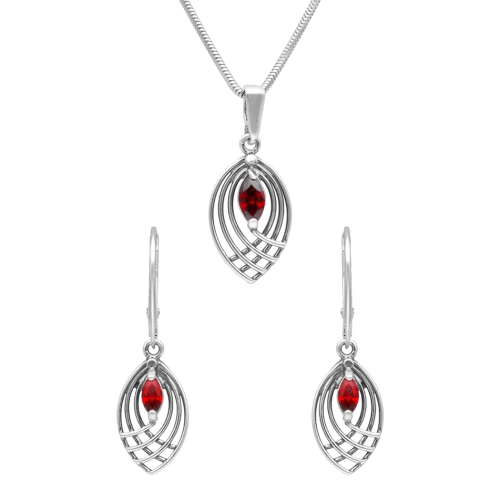 Komplet ażurowy z burgundową cyrkonią srebro oksydowane