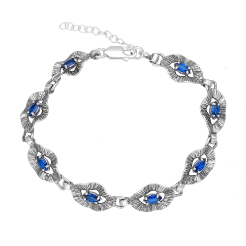 Bransoletka falowana z szafirowymi cyrkoniami srebro oksydowane