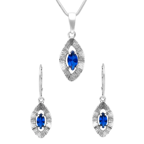 Komplet falowany z szafirowymi cyrkoniami srebro oksydowane