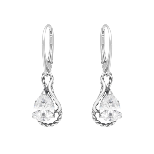 Kolczyki  z plecionką i białą cyrkonią srebro