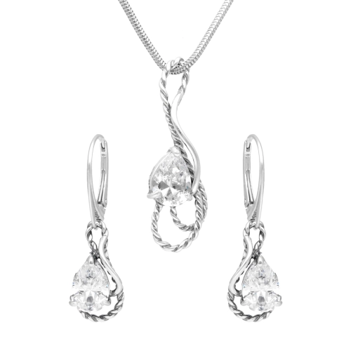 Komplet z plecionką i białą cyrkonią srebro