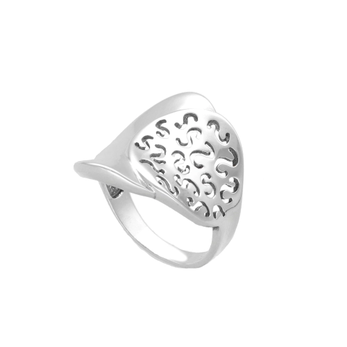 Efektowny pierścionek ażurowe wzorki i gładkie srebro oksydowane