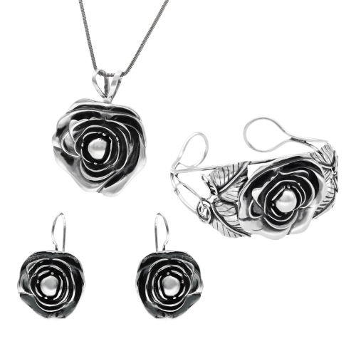 Komplet kwiaty srebro oksydowane