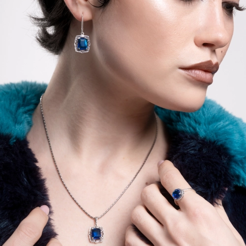 Komplet z szafirowymi cyrkoniami srebro