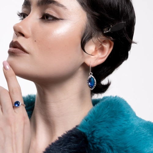 Kolczyki z szafirową cyrkonią srebro oksydowane