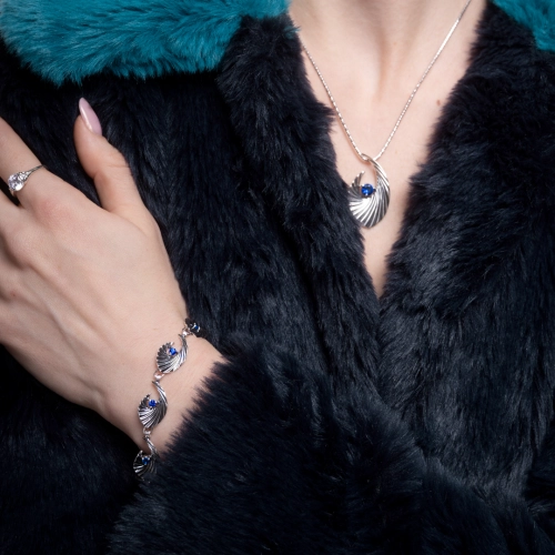 Bransoletka fale  z szafirową cyrkonią srebro oksydowane