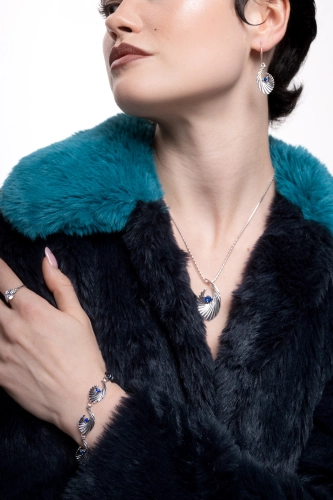 Komplet fale z szafirową cyrkonią srebro oksydowane