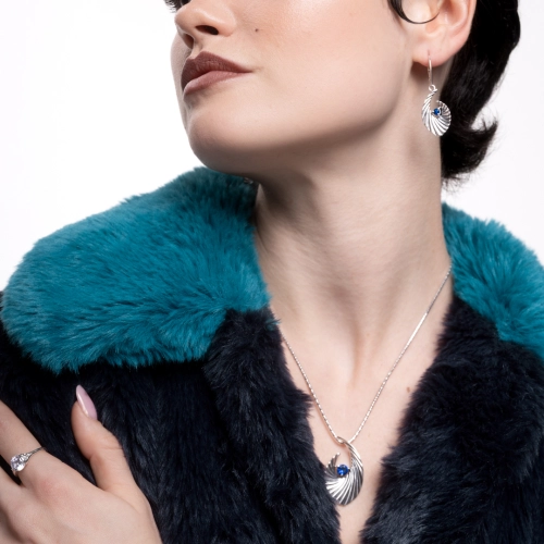 Komplet fale z szafirową cyrkonią srebro oksydowane