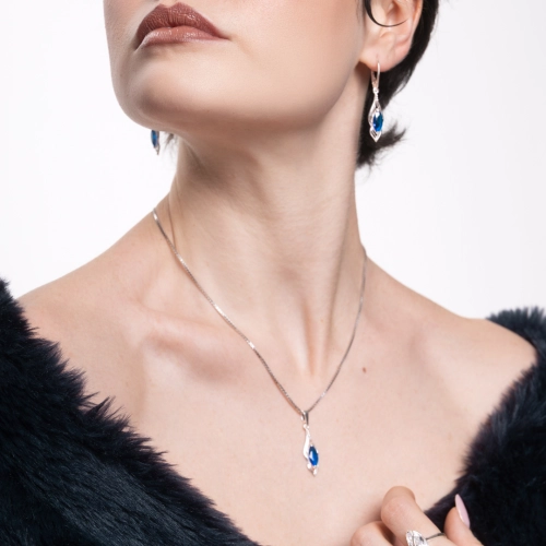 Kolczyki z szafirowymi cyrkoniami łezki srebro