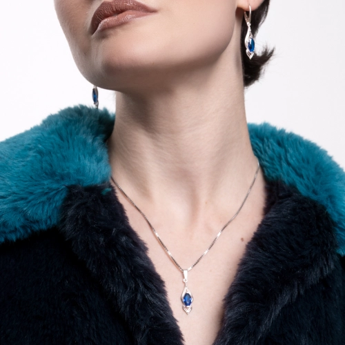 Komplet z szafirowymi cyrkoniami łezki srebro