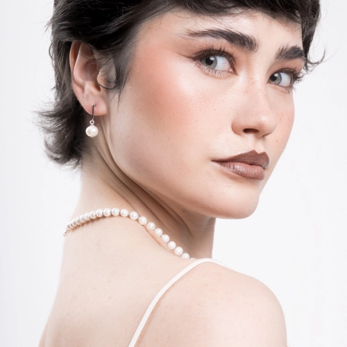 Kolczyki z pałeczką i z perłą srebro rodowane