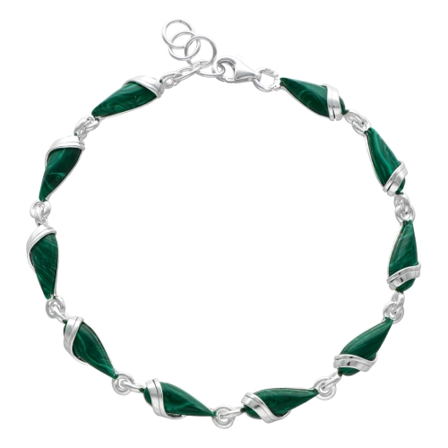 Bransoletka łezki z malachitem srebro