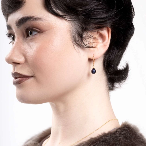 Kolczyki z czarną perłą srebro pozłacane