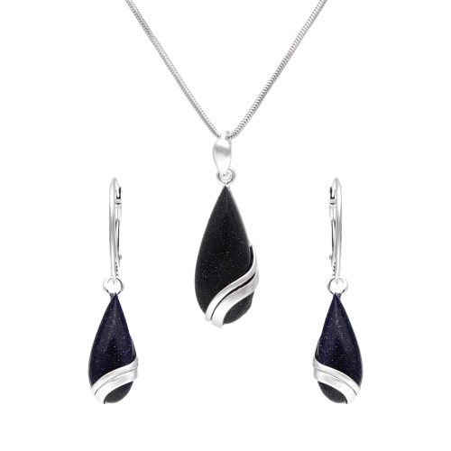 Komplet łezka z Nocą Kairu srebro