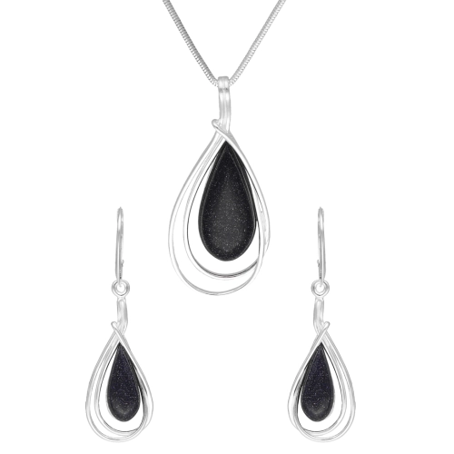 Komplet łezka z Nocą Kairu srebro