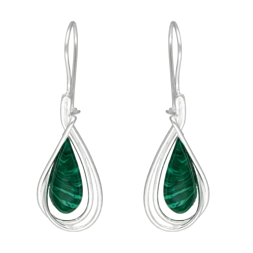 Kolczyki łezki z malachitem srebro