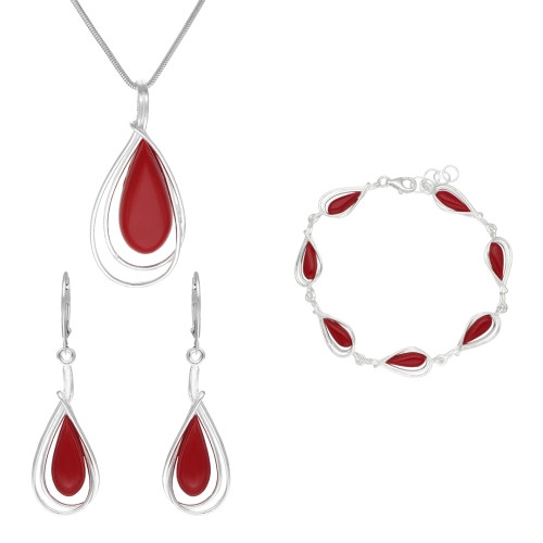 Komplet łezki z koralem srebro