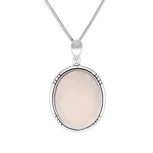 Wisior owalny z różowym kwarcem srebro oksydowane