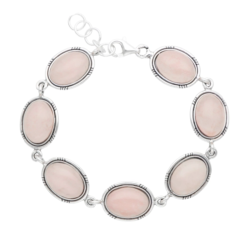 Bransoletka z owalnym różowym kwarcem srebro oksydowane