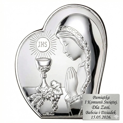 Obrazek Serce – Pamiątka I Komunii Świętej dla dziewczynki (9x11 cm)