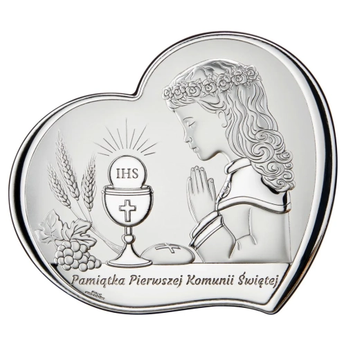 Obrazek Serce – Pamiątka I Komunii Świętej dla dziewczynki (17.5x15 cm)
