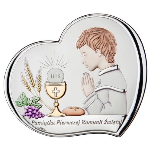 Kolorowy obrazek Serce – Pamiątka I Komunii Świętej dla chłopca(17.5x15 cm)