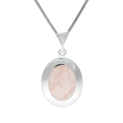 Wisior owalny z różowym kwarcem srebro