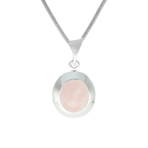 Wisior owalny z różowym kwarcem srebro