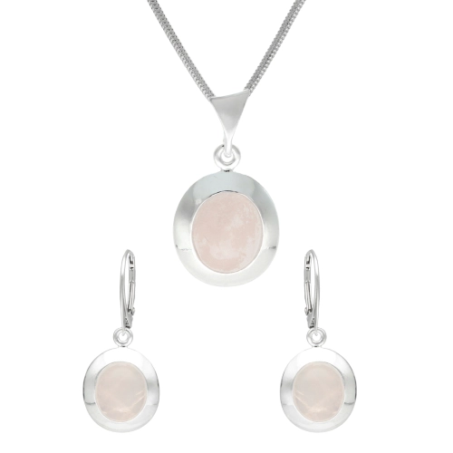 Komplet owalny z różowym kwarcem srebro