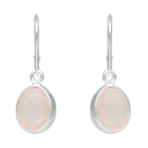 Kolczyki owalne z różowym kwarcem srebro