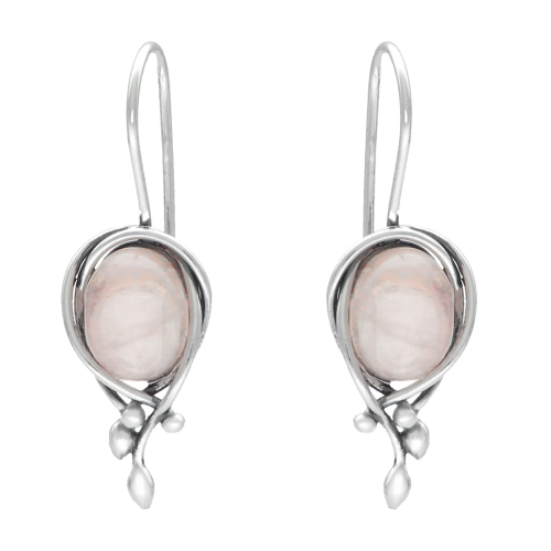 Kolczyki owalne z różowym kwarcem srebro oksydowane