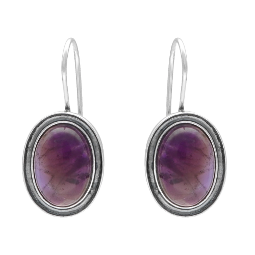 Kolczyki owalne z ametystem srebro oksydowane